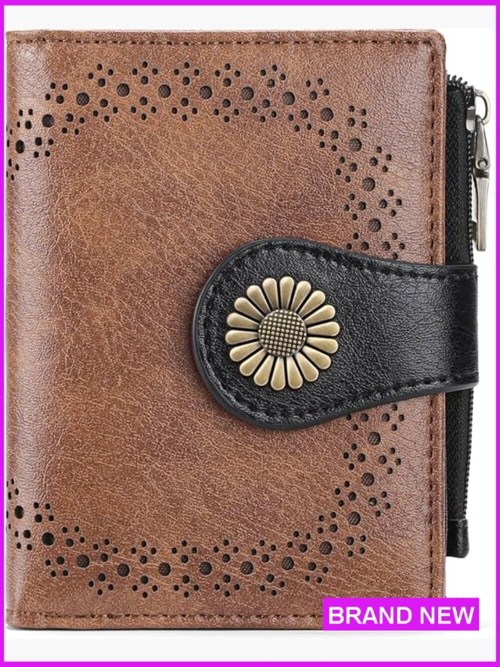 Compact Bifold RFID Blocking Leather Card Holder Wallet with Zipper Coin Pocket